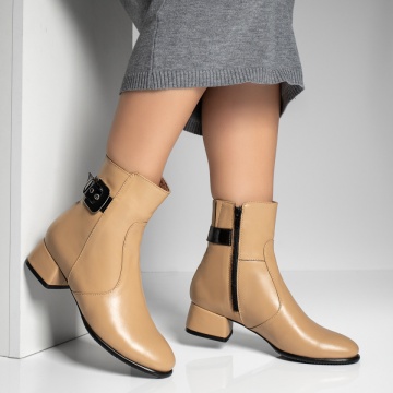 Ghete dama cu toc mic bej din Piele naturala MOD10784, 4, modlet.ro