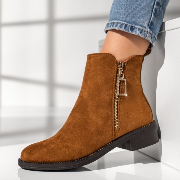 Ghete dama cu toc mic si fermoar maro suede MOD12870, 3, modlet.ro