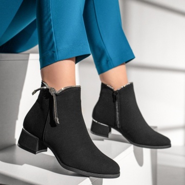 Ghete dama cu toc si strasuri negru suede MOD12819, 4, modlet.ro