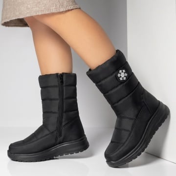 Ghete dama din fas cu fermoar si talpa groasa negre GINA36, 2, modlet.ro