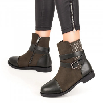 Ghete dama khaki cu fermoar, aplicatii metalice si catarama MOD07511, 4, modlet.ro