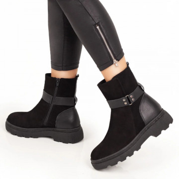 Ghete dama negre suede cu fermoar din Piele naturala MOD05648, 4, modlet.ro