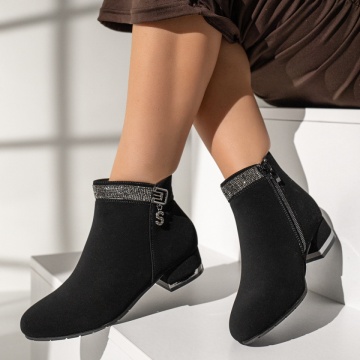 Ghete dama negre suede cu strasuri aplicate MOD10585, 4, modlet.ro