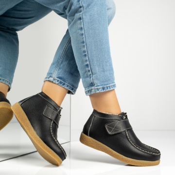Ghete dama scurte cu scai negre din Piele naturala MOD06605, 4, modlet.ro