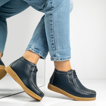 Ghete dama scurte cu siret albastre din Piele naturala MOD06604, 4, modlet.ro