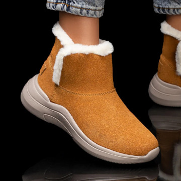 Ghete maro deschis suede dama cu insertii de material elastic ELENA1, 3, modlet.ro