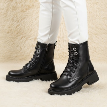 Ghete negre cu talpa groasa si fermoar decorativ la spate dama MOD07144, 3, modlet.ro