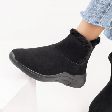 Reduceri ghete dama, Ghete negre suede dama cu insertii de material elastic ELENA1, modlet.ro