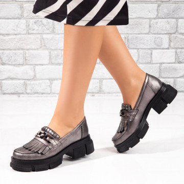 Mocasini dama argintii cu franjuri din Piele naturala MOD10558, 2, modlet.ro