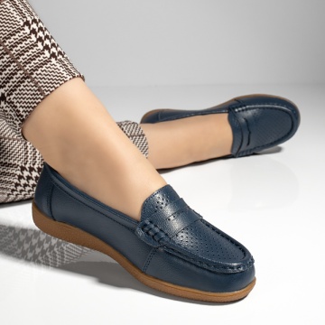Mocasini dama cu perforatii albastri din Piele naturala MOD08257, 3, modlet.ro