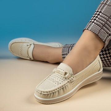 Mocasini dama cu perforatii bej MOD14236, 2, modlet.ro