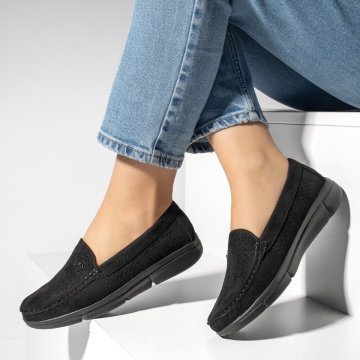 Mocasini dama cu talpa joasa si perforatii negru suede MOD13206, 2, modlet.ro