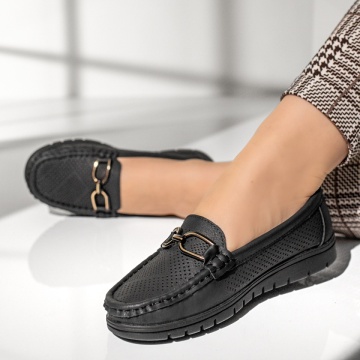 Mocasini dama negri cu accesoriu decorativ MOD13273, 4, modlet.ro