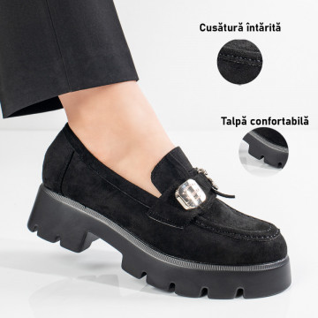 Panofi casual dama cu talpa groasa negri suede MOD11060, 3, modlet.ro