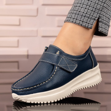 Pantofi albastri casual dama cu platforma din Piele naturala MOD03868, 3, modlet.ro