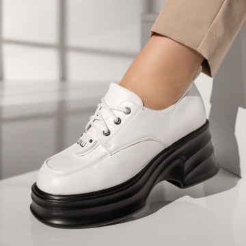 Pantofi casual cu platforma, Pantofi casual albi cu platforma si fermoar MOD11832, modlet.ro