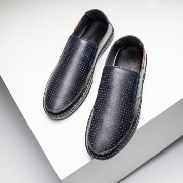 Pantofi casual barbati cu perforatii albastru inchis din Piele naturala MOD13644, 1, modlet.ro