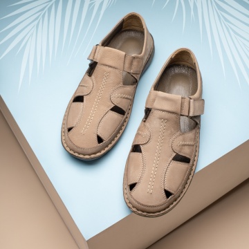 Pantofi casual barbati cu perforatii bej din Piele naturala MOD13433, 3, modlet.ro