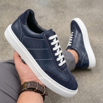 Pantofi barbati, Pantofi casual barbati din Piele Naturala albastri cu talpa alba MOD11912, modlet.ro