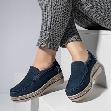 Pantofi casual cu platforma albastri suede din Piele naturala MOD11690, 2, modlet.ro