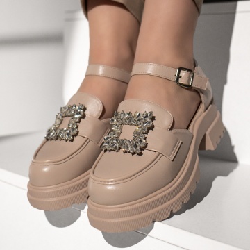 Pantofi casual cu talpa groasa si accesoriu decorativ bej MOD13016, 3, modlet.ro