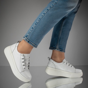 Pantofi casual dama albi din Piele naturala MOD11703, 4, modlet.ro