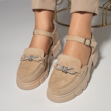 Pantofi casual dama bej cu fundita si catarama MOD11840, 2, modlet.ro