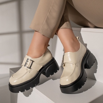 Pantofi casual dama bej cu scai si catarama aparenta MOD11842, 4, modlet.ro