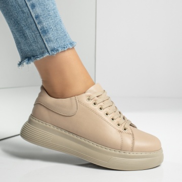 Pantofi casual dama bej din Piele naturala MOD12056, 4, modlet.ro