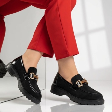 Pantofi casual dama cu accesoriu decorativ negru suede LILI20, 3, modlet.ro