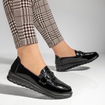 Pantofi casual dama cu accesoriu decorativ si imprimeu negri MOD09985, 3, modlet.ro