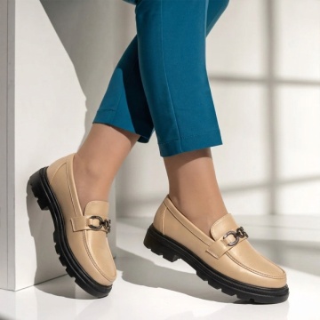 Pantofi casual dama cu accesoriu metalic bej LILI4, 3, modlet.ro