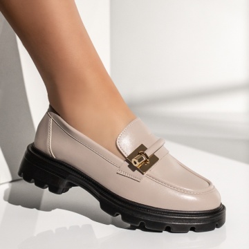 Pantofi casual dama cu accesoriu metalic bej MOD13369, 4, modlet.ro