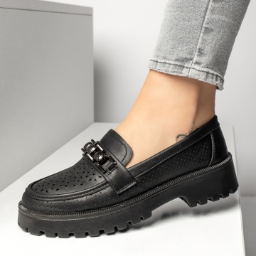 Pantofi casual dama cu accesoriu metalic negri MOD13321, 3, modlet.ro