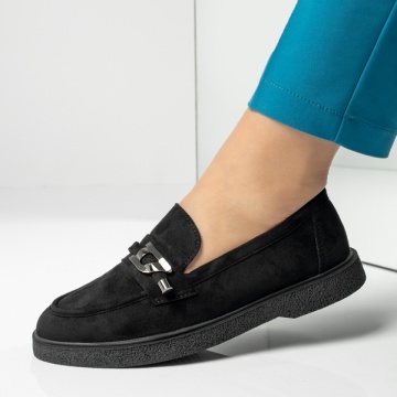 Pantofi casual dama cu accesoriu metalic negri suede MOD14198, 2, modlet.ro