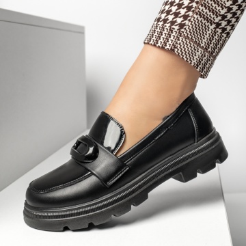 Pantofi casual dama cu accesoriu metalic negri ZEF09993, 1, zeforia.ro