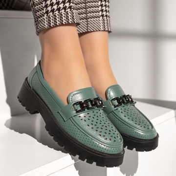 Pantofi casual dama cu accesoriu metalic verzi MOD13321, 3, modlet.ro