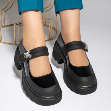 Pantofi casual dama cu aspect lucios negri MOD13441, 3, modlet.ro