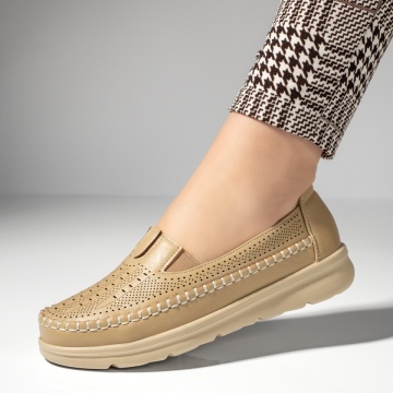 Pantofi casual dama cu insertie de material elastic bej MOD13232, 2, modlet.ro
