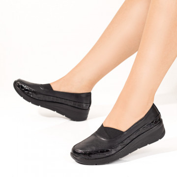 Pantofi casual dama cu insertie de material elastic negri MOD10344, 3, modlet.ro