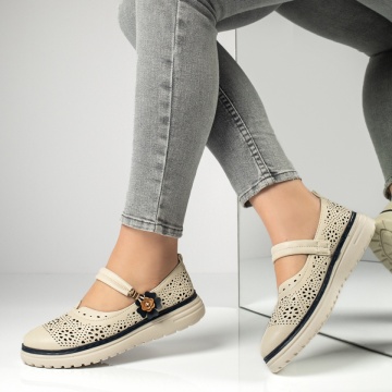 Pantofi casual dama cu perforatii bej cu albastru inchis MOD13164, 3, modlet.ro