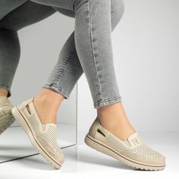 Pantofi casual dama cu perforatii bej MOD13165, 2, modlet.ro
