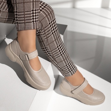 Pantofi casual dama cu perforatii bej MOD13378, 3, modlet.ro