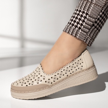 Pantofi dama, Pantofi casual dama cu perforatii si platforma bej MOD14288, modlet.ro
