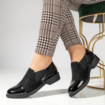Pantofi casual dama cu pietre aplicate negri MOD10981, 1, modlet.ro