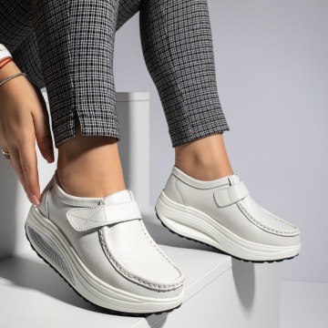 Pantofi casual dama cu platforma albi din Piele naturala MOD11951, 4, modlet.ro