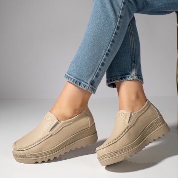 Pantofi casual dama cu platforma bej din Piele naturala MOD10093, 3, modlet.ro