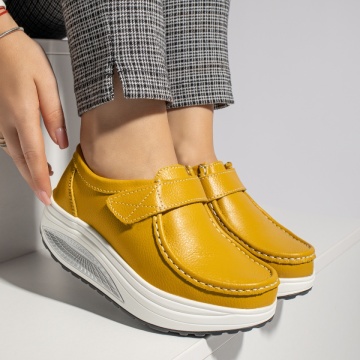 Pantofi casual dama cu platforma galbeni din Piele naturala MOD11951, 4, modlet.ro