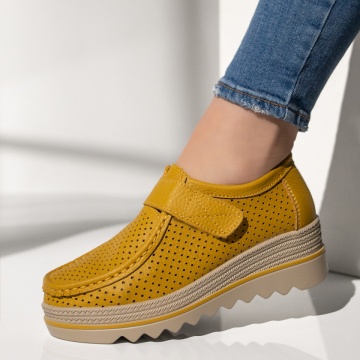 Pantofi casual dama cu platforma galbeni din Piele naturala MOD12137, 2, modlet.ro