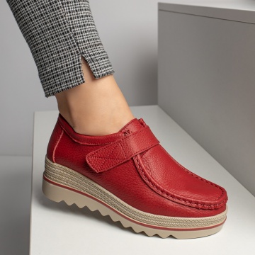 Pantofi casual dama cu platforma mica rosii din Piele naturala DORA29, 4, modlet.ro